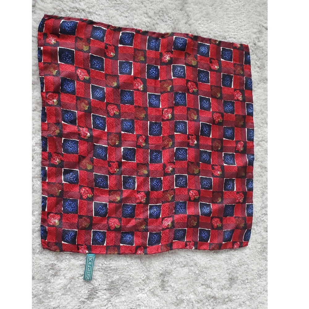 Bolgheri Red Navy Blue Silk Pocket Square Geometric Checkerboard Handkerchief